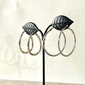 Two Pairs of Large Sterling Hoop Earrings